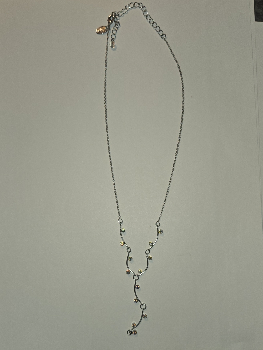 Lia Sophia Silver-Tone Y Necklace with Iridescent AB Crystals 16-19"